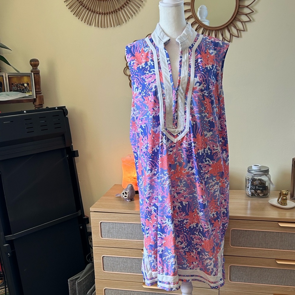 Cabana Life Coral and Blue Patterned Fabric